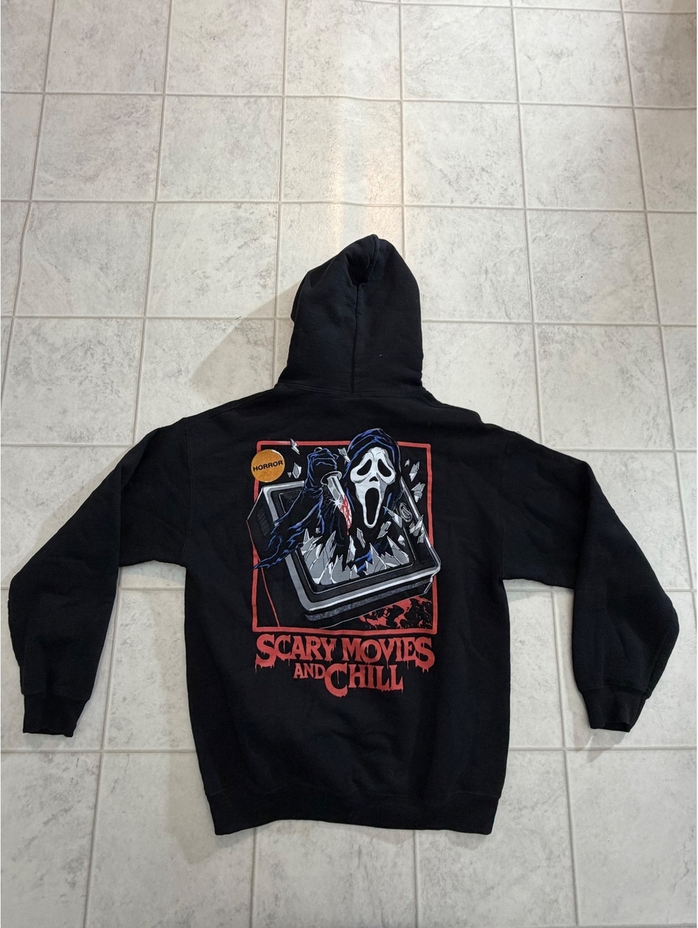 Ghost Face black Scary Movies and Chill hoodie